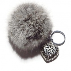 Porte clés pompon en angora gris argent