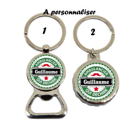 Votre prénom - Porte clés décapsuleur Ambulancier qui déchire