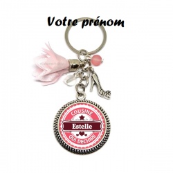 Votre prénom - Porte clés ou bijou de sac "Cousine qui déchire"