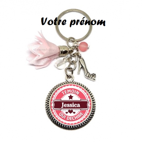 Votre prénom - Porte clés ou bijou de sac "Témoin qui déchire"