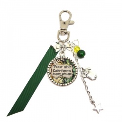 Porte-clés ou bijou de sac, "Pour une sage femme super géniale"
