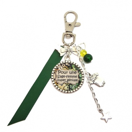 Porte-clés ou bijou de sac, "Pour une sage femme super géniale"