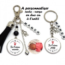 Porte clés "Je t'aime mamie" "Je t'aime papy" personnalisable recto-verso