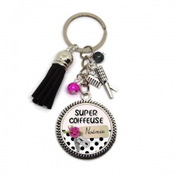 Votre prénom - Porte clés ou bijou de sac  "Super coiffeuse"