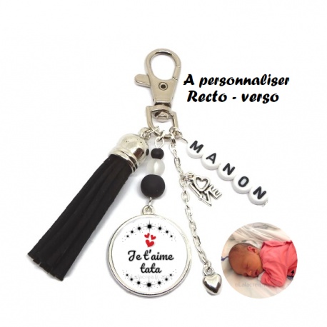 Porte clés "Je t'aime tata" personnalisable recto verso