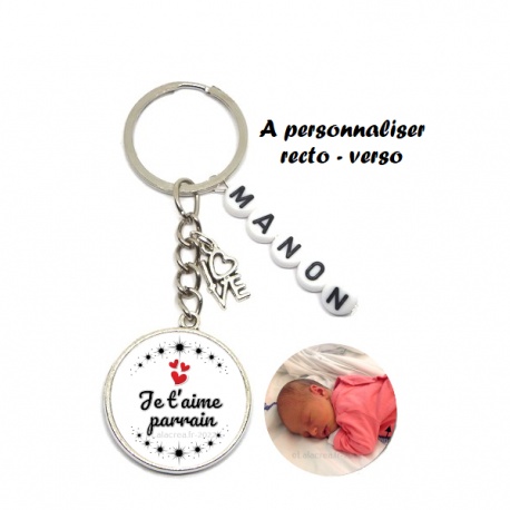 Porte clés "Un parrain au top" à personnalisé recto-verso