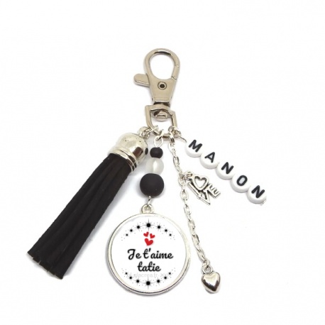 Porte clés ou bijou de sac "Je t'aime tatie" personnalisable avec le prénom de votre choix
