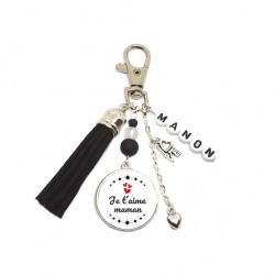 Porte clés ou bijou de sac "Je t'aime maman" personnalisable avec le prénom de votre choix