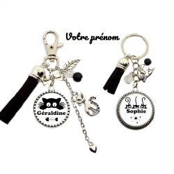 Porte clés ou bijou de sac chat personnalisable avec le prénom de votre choix