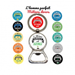 Porte clés décapsuleur  "L'homme parfait thème métiers divers", 12 modèles au choix