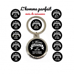 Porte clés décapsuleur  "L'homme parfait est né en Janvier", 12 modèles au choix