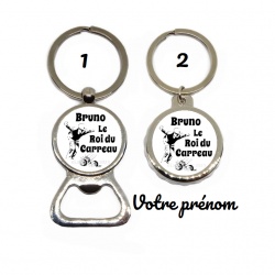 Porte clés décapsuleur pétanque,  "Le roi du carreau" à personnaliser