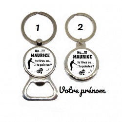 Porte clés décapsuleur pétanque,  "Tu tires ou tu pointes" à personnaliser