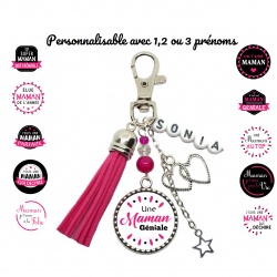 Porte clés ou bijou de sac "Maman" personnalisable au(x) prénoms de votre choix