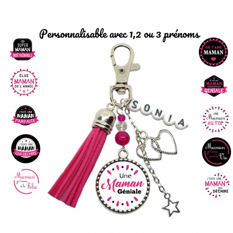 Porte clés ou bijou de sac "Maman" personnalisable au(x) prénoms de votre choix