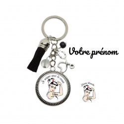 Porte clés infirmière, "Je soigne avec le coeur", "Blouse blanche"