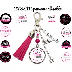 Votre prénom - Porte clés ou bijou de sac "ATSEM" personnalisable