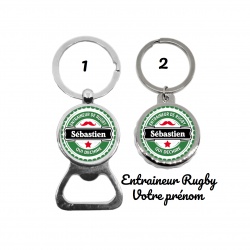 Votre prénom - Porte clés décapsuleur "Entraîneur de rugby qui déchire"