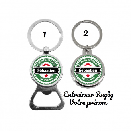 Votre prénom - Porte clés décapsuleur "Entraîneur de rugby qui déchire"