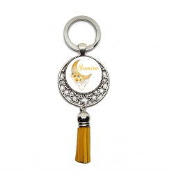 Votre prénom, Porte-clés lune fleurie personnalisable