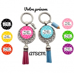 Votre prénom- Porte clés "Super ATSEM" personnalisable