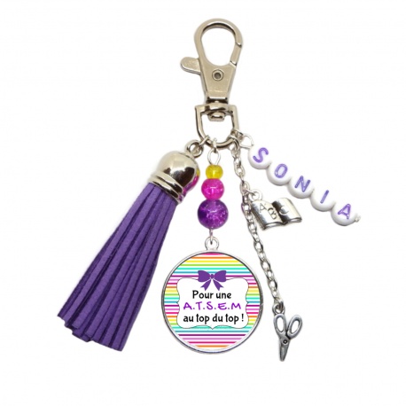 Porte clés ou Bijou de sac "Pour une atsem au top du top" personnalisable