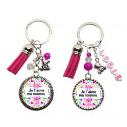Porte clés ou bijou de sac "Je t'aime ma nounou"