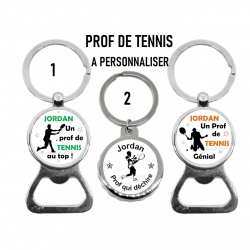 Porte clés décapsuleur "Prof de tennis" à personnaliser