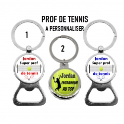 Porte clés décapsuleur "Prof de tennis" à personnaliser