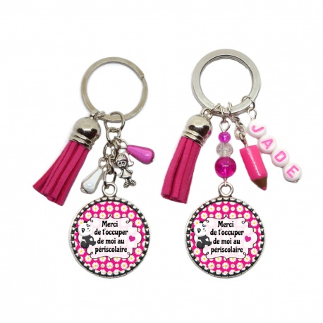 Porte clés PERISCOLAIRE, "Merci de t'occuper de moi au périscolaire" personnalisable