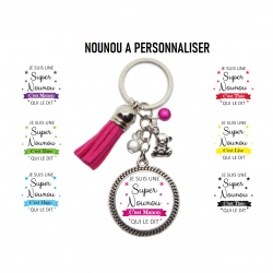 Porte clés personnalisable "Je suis une super nounou c'est Théo qui le dit"