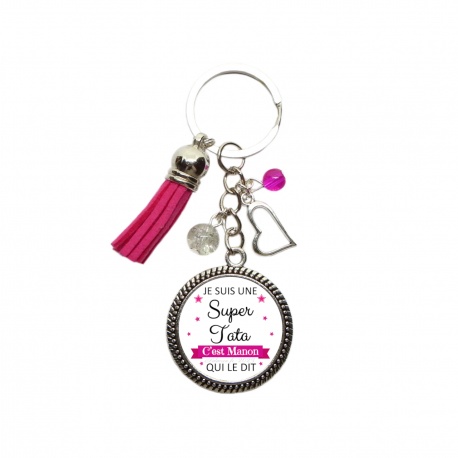 Porte clés personnalisable "Je suis une super tata c'est Théo qui le dit"