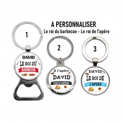 Porte clés, décapsuleur Le roi du barbecue, Le roi de l'apéro à personnaliser