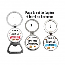 Porte clés, décapsuleur, Papa le roi de l'apéro, le roi du barbecue...