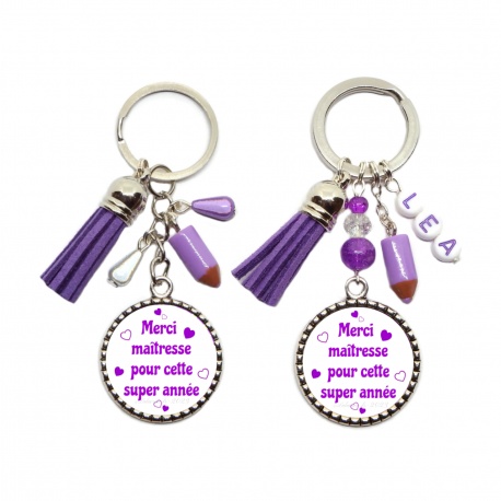 Votre prénom - Porte clés "Merci maîtresse pour cette super année" personnalisable