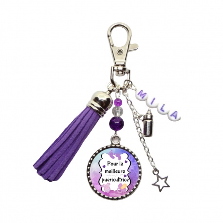 Porte clés ou bijou de sac "Pour la meilleure puéricultrice" personnalisable