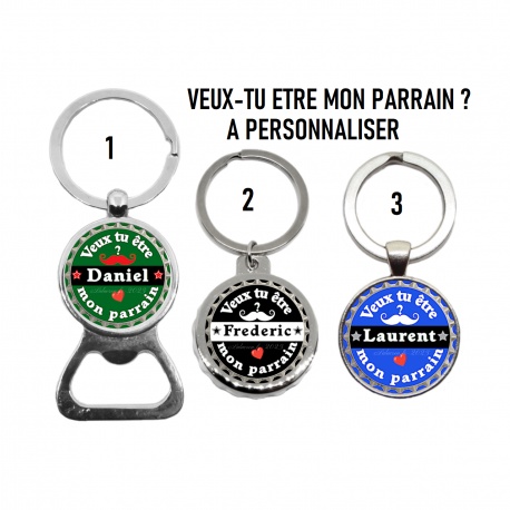 Porte clés, décapsuleur "Veux-tu être mon parrain ?" personnalisé