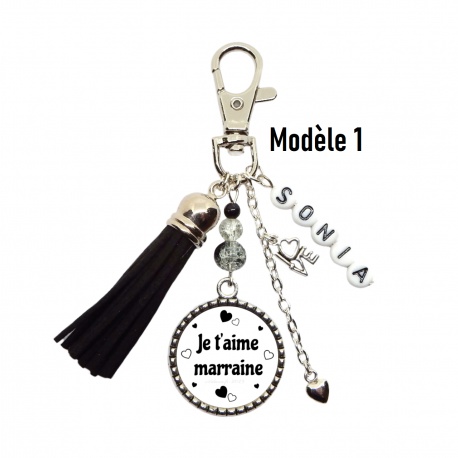 Porte clés "Je t'aime marraine", "Je t'aime marraine de tout mon coeur"personnalisable