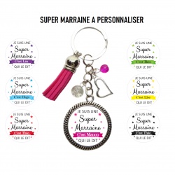 Porte clés "Je suis une super marraine c'est Théo qui le dit" personnalisable