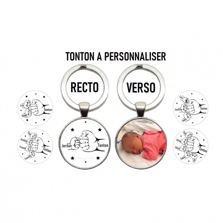 Porte clés tonton recto verso "Check", "Poing contre poing" à personnaliser