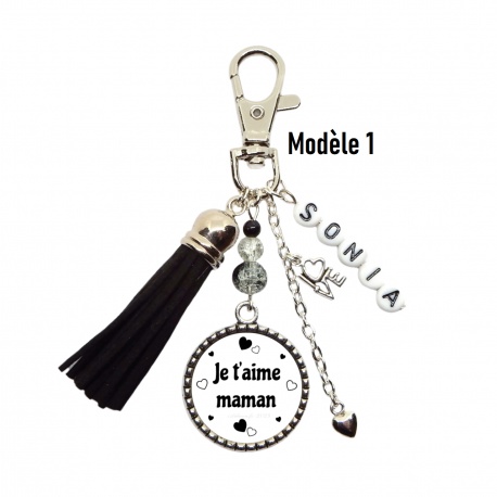 Porte clés ou bijou de sac "Je t'aime maman", Je t'aime maman de tout mon coeur"