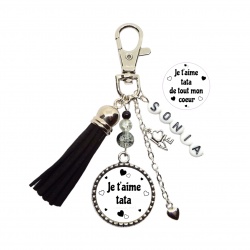 Porte clés ou bijou de sac "Je t'aime tata" ou "Je t'aime tata de tout mon coeur" personnalisable