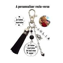 Porte clés recto-verso Je t'aime marraine ou Je t'aime marraine de tout mon coeur