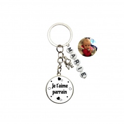 Porte clés recto-verso "Je t'aime parrain" à personnalisé