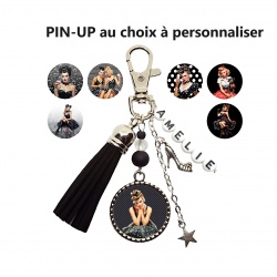 Porte clés ou Bijou de sac PIN-UP ton noir personnalisé