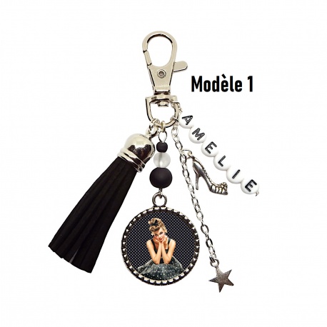 Porte clés ou Bijou de sac PIN-UP ton noir personnalisé