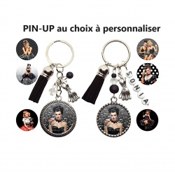 Porte clés ou Bijou de sac PIN-UP ton noir à personnalisé