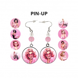 Boucles d'oreilles pin-up rose, rétro, vintage