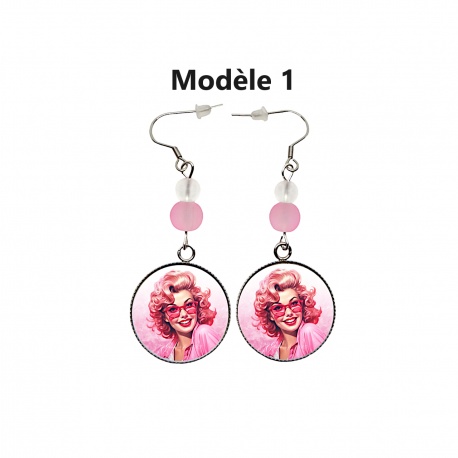 Boucles d'oreilles pin-up rose, rétro, vintage