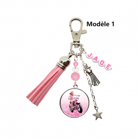 Porte clés ou Bijou de sac PIN-UP rose personnalisé